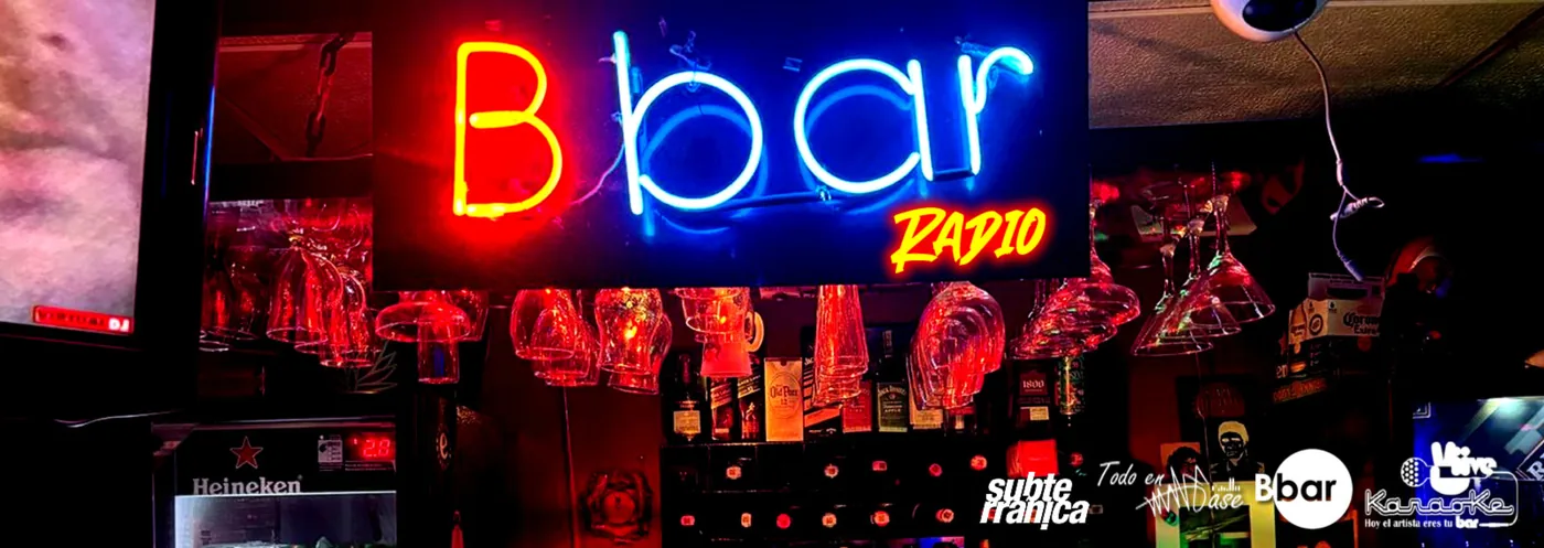 Aviso de neón Bbar Radio sobre la barra